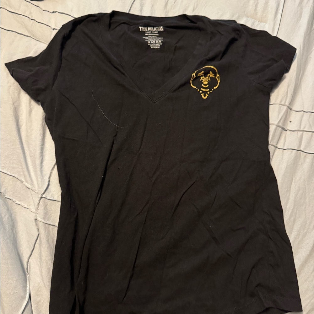 True Religion Black Tee with Gold Logo